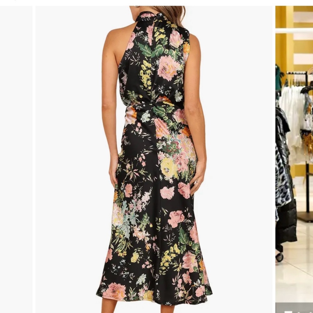 Floral Halter Neck Dress - Black and Multicolor - Picture 2 of 14